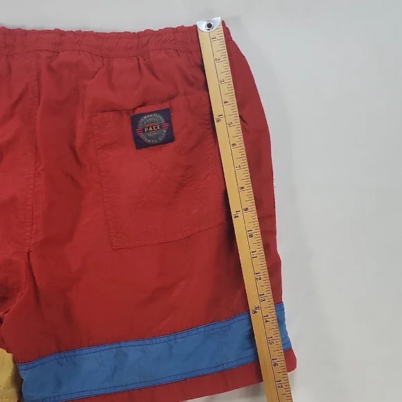 Pace Vintage Red Yellow Blue Swim Shorts with Drawstring - Picture 11 of 12